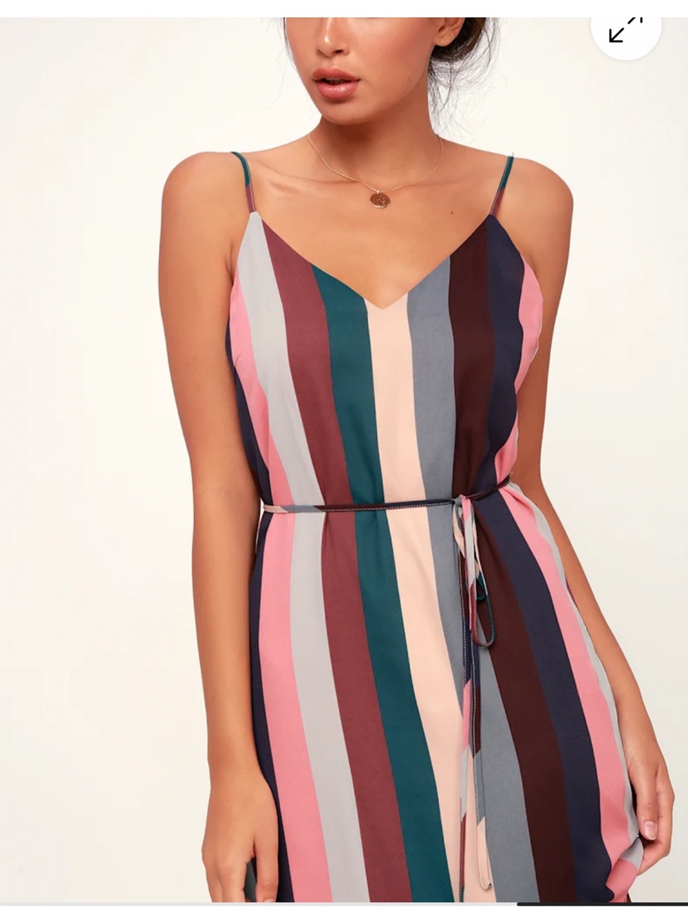 Erina Mauve Multi Stripe Belted Midi Slip Dress L from Lulu’s